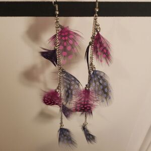 Long Spotted Feather Earrings